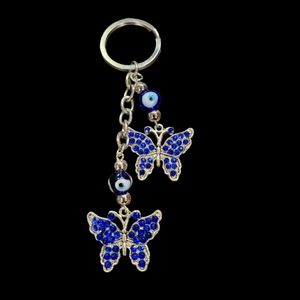 Evil Eye and Blue Crystal Butterfly Keychain